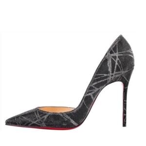 Christian Louboutin Black and Silver Metallic Iriza‎ 100 Pumps Size 36